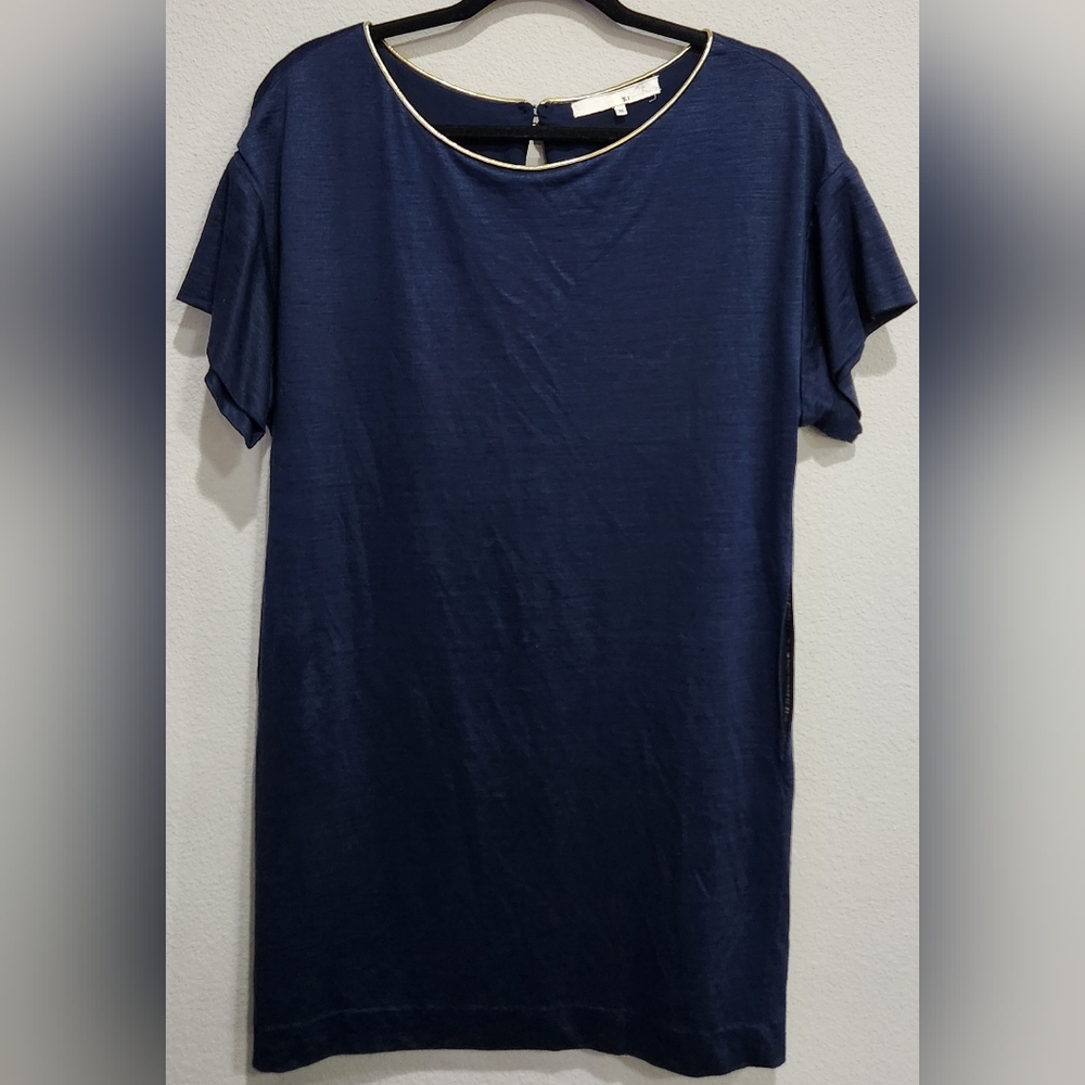 3.1 Phillip Lim blue shift dress gold trim side seam pockets women's siz…